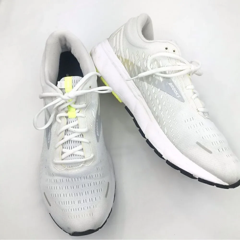Brooks White Neon Ghost 13 Loft DNA Sole Lace Up Running Athletic Shoes